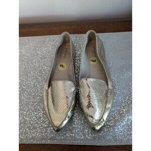 TAHARI Anina Shoes Women's sz 9 Gold Snake Print Slip-on Flat Metallic Career